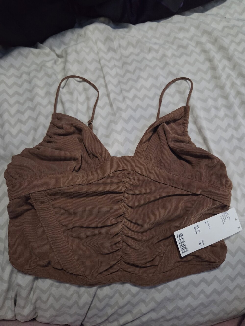 NWT Y2K Urban Outfitters Brown Corduroy Ruched Cropped Cami